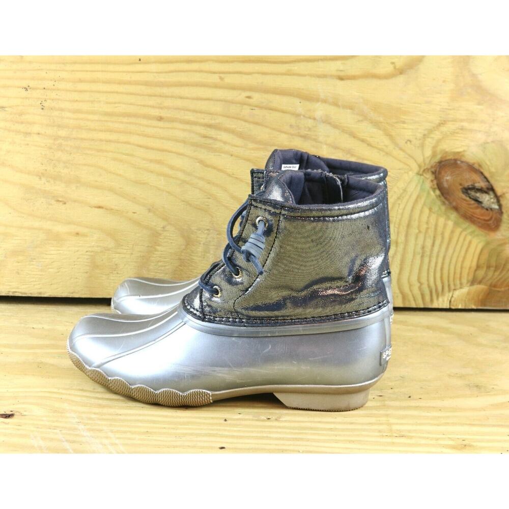 Sperry Boots Womens Duck Boots Saltwater 8M Blue Silver Shoes
